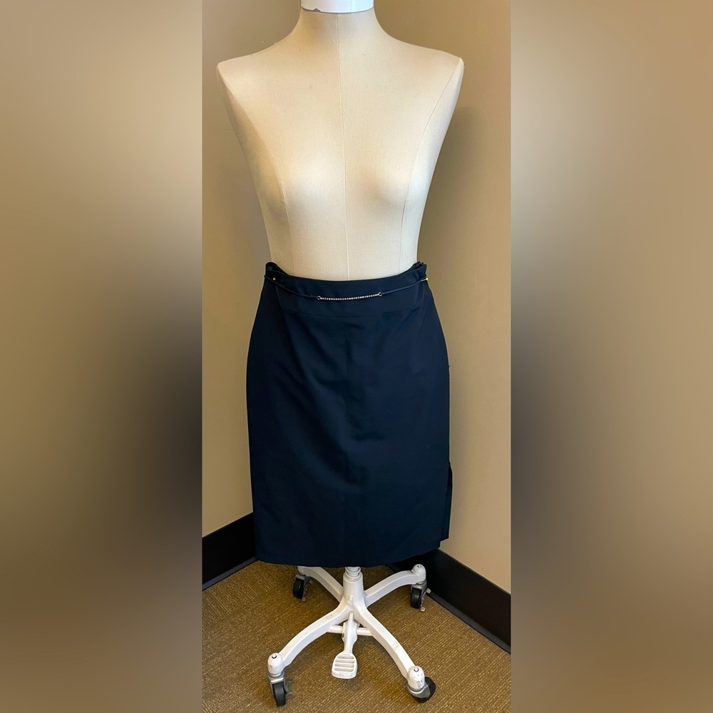 Vintage Knee length black Pencil Skirt with slim bling belt- womens Size XS